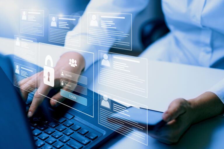 Digitales Zertifikat Cyber, personal data and information security. Internet and networking security system concept.