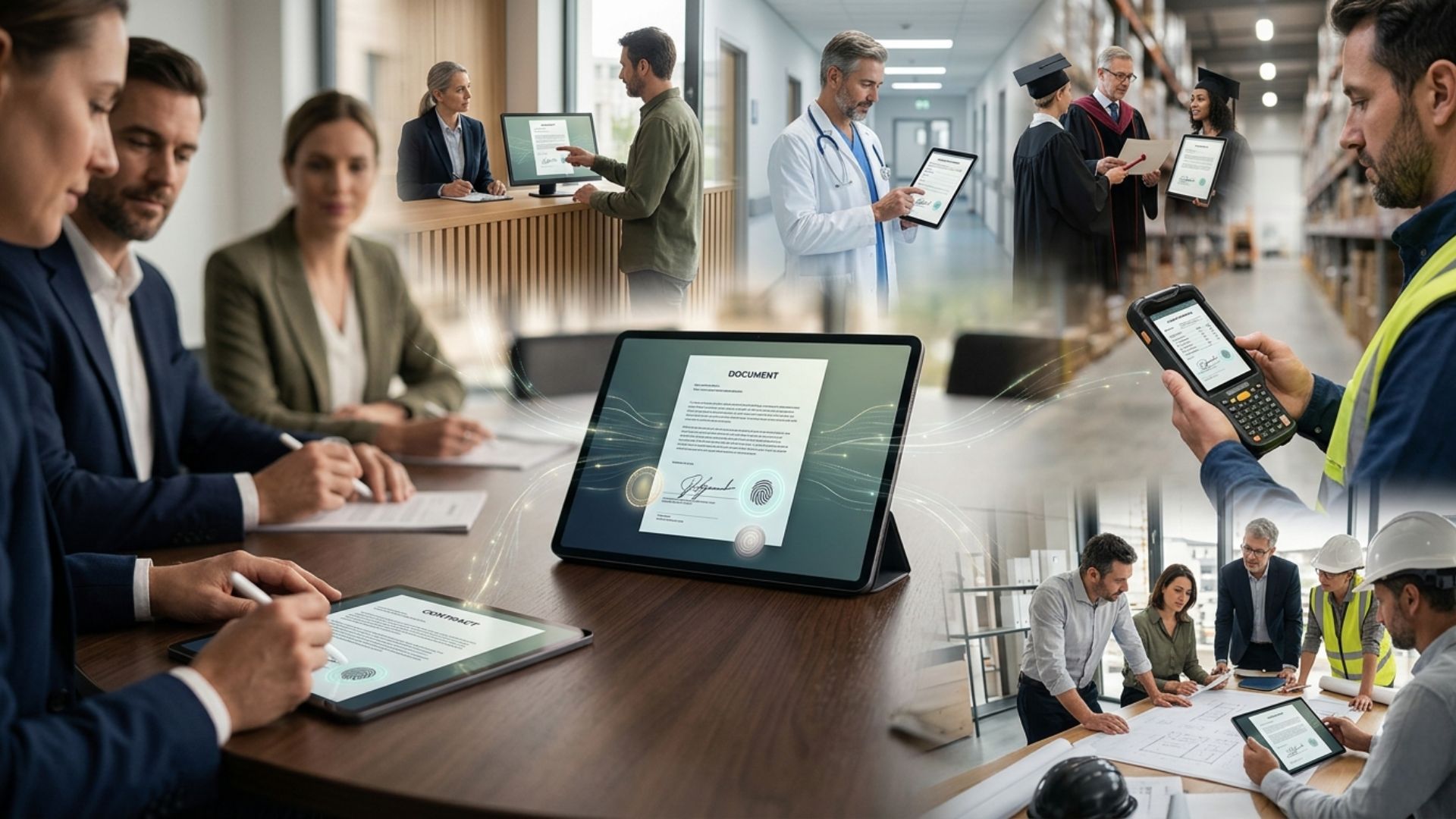 Das Bild zeigt qualifizierte elektronische Signatur Beispiel verschiedene Use Cases im Business Bereich